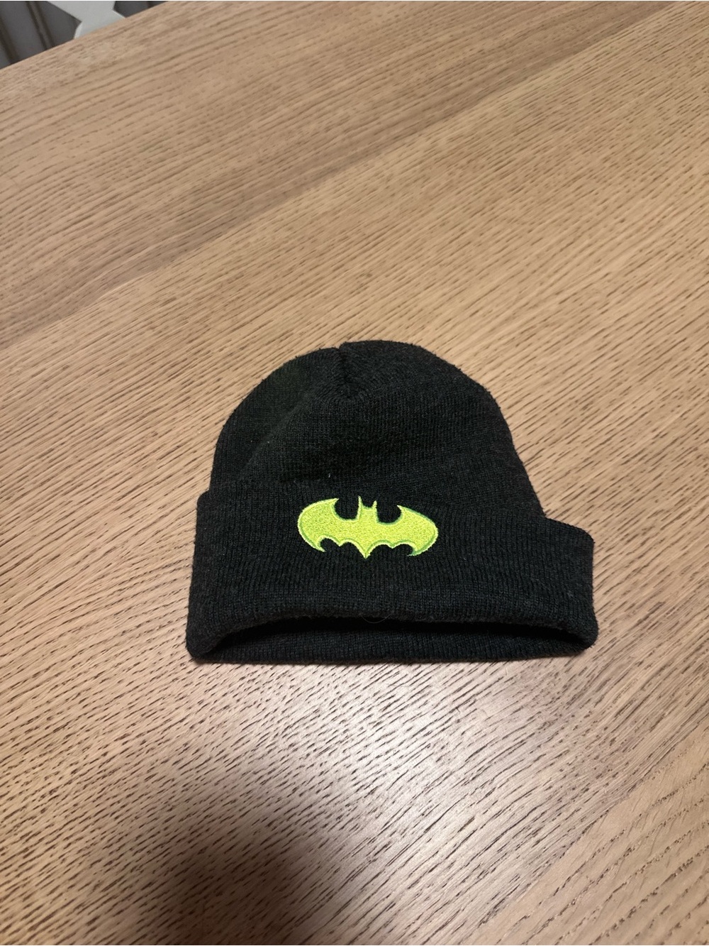 Kids Black Beanie with Neon Bat Logo